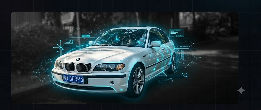 White BMW E46 sedan — the DELFA AUTO project car